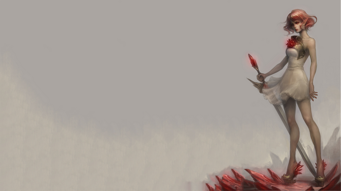 Fantasy girl with red crystals and sword