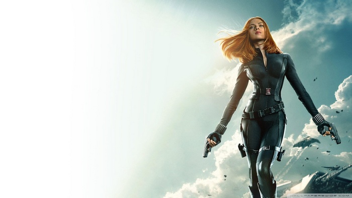 Scarlett Johansson as Black Widow with guns