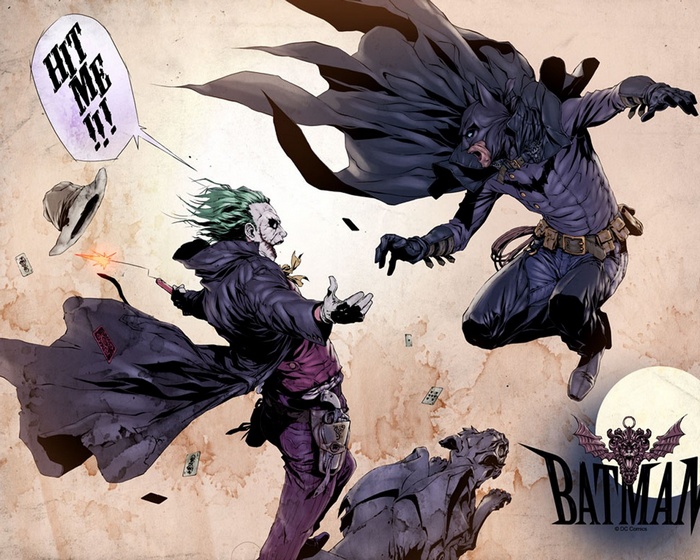 Batman and Joker in a comic book illustration