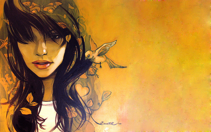 Artwork of a woman with a bird