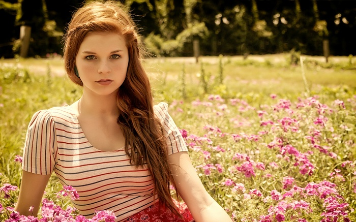 Karoline Kate with Red Hair in a Field of Flowers
