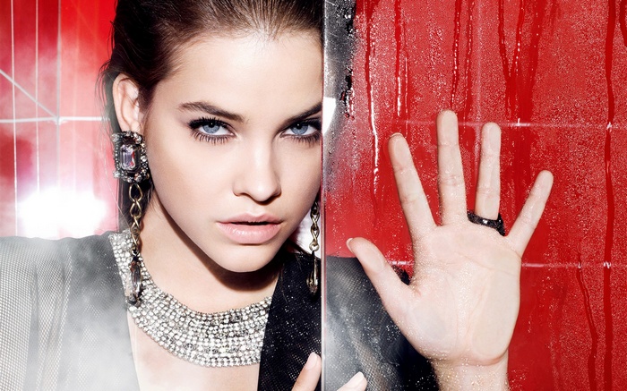Barbara Palvin with wet red background