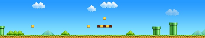 Super Mario Bros. level with question blocks and pipes