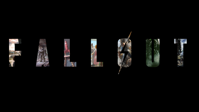 Fallout game logo with in-game images