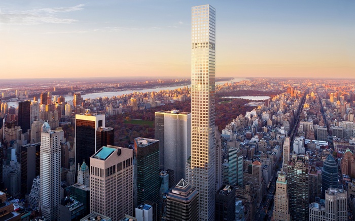 New York City Skyline with Central Park at Sunset