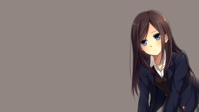 Anime girl with long brown hair and blue eyes