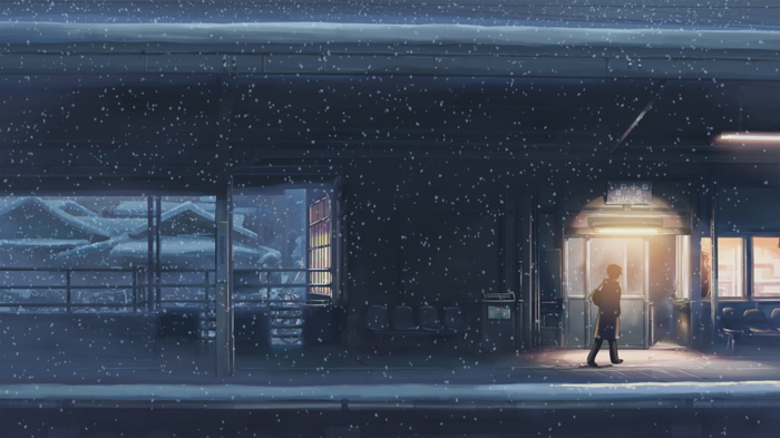 5 Centimeters Per Second train station in snow