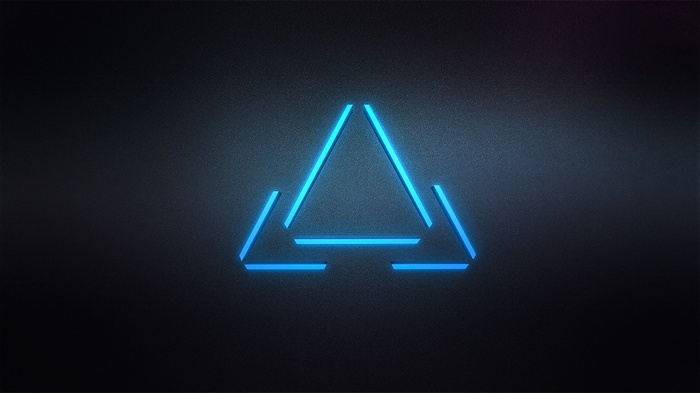 Blue neon triangle on a dark textured background