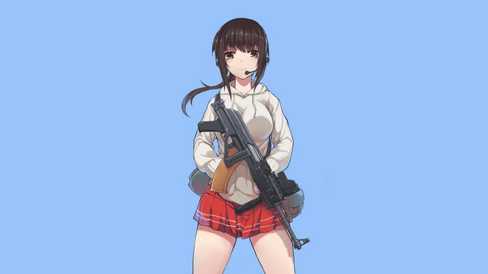 Anime girl with AK-47 and ponytail