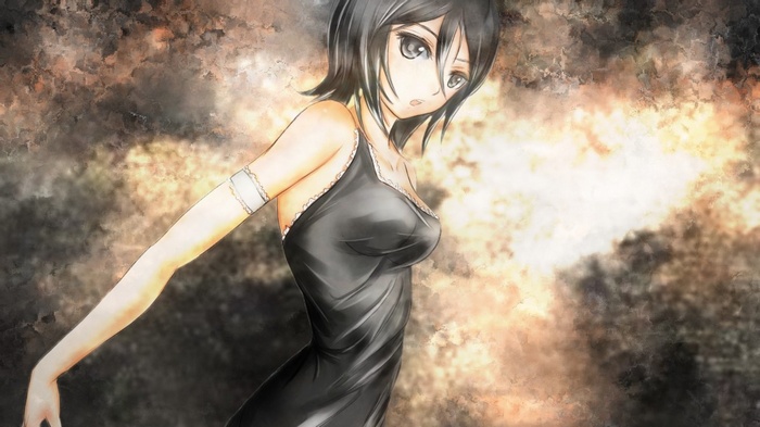 Kuchiki Rukia in a black dress
