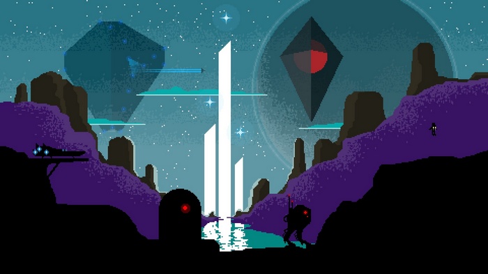 Pixel art landscape inspired by No Man's Sky