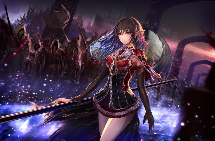 Anime girl with pointy ears and dark hair