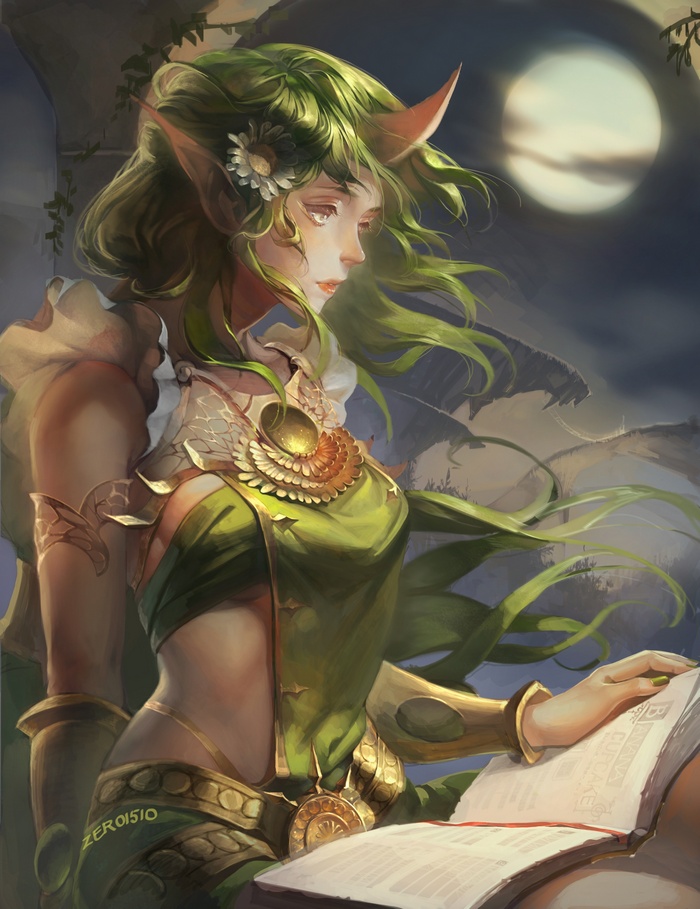 Soraka from League of Legends reading a book