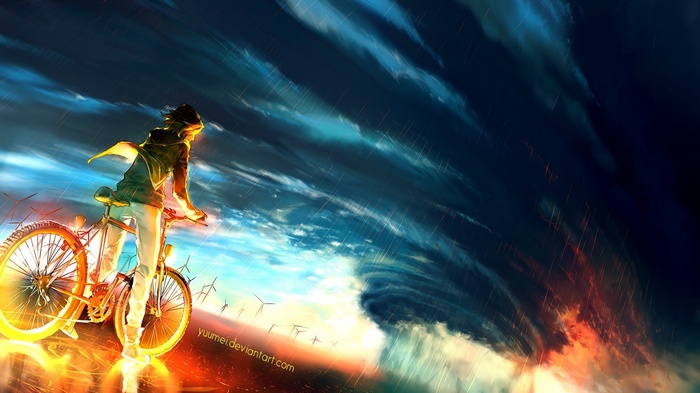Yuumei artwork of a person with a bicycle