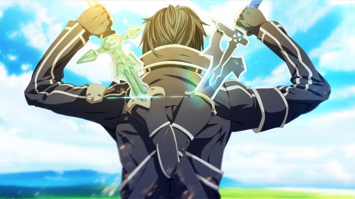 Kirigaya Kazuto with two swords in Sword Art Online