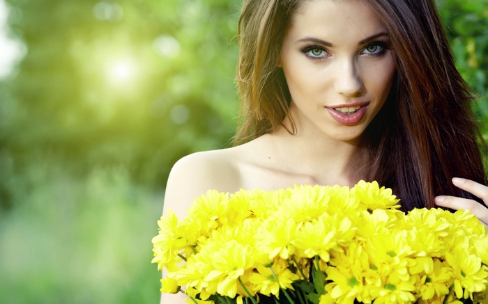 Brunette - Yellow Flowers