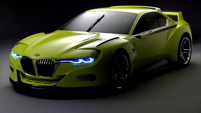 Green BMW concept car with racing stripes