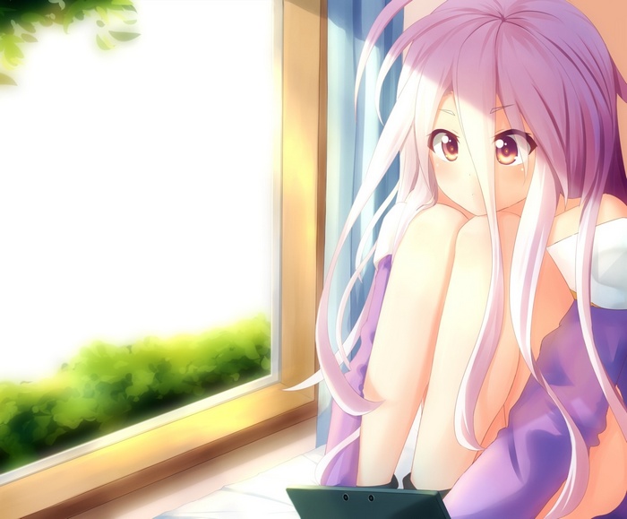 Shiro from No Game No Life sitting by a window