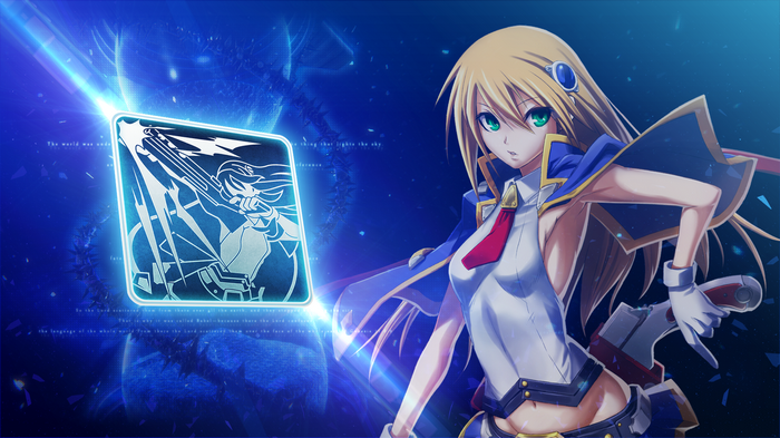 Noel Vermillion from Blazblue with a glowing card