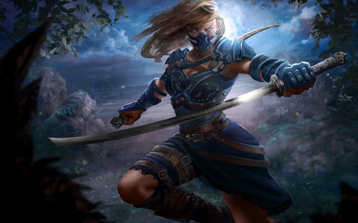 Woman in armor with katana
