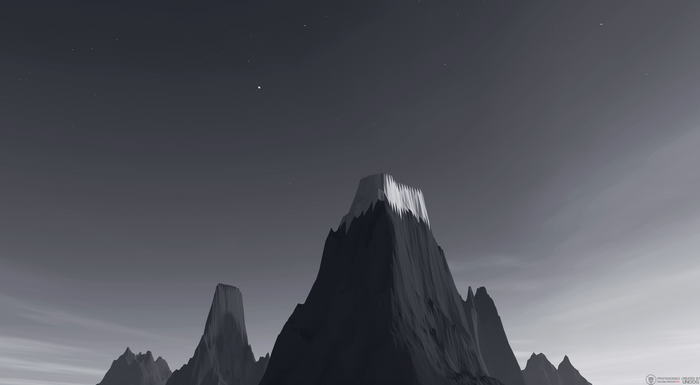 Low poly mountains under a starry sky