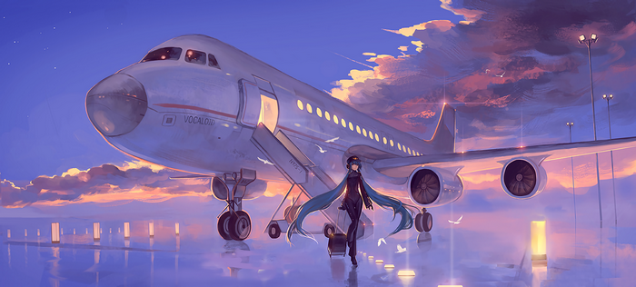 Hatsune Miku at the Airport with a Vocaloid Airplane