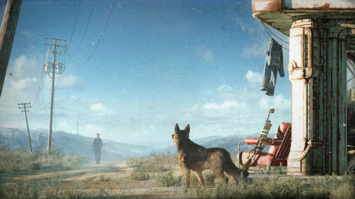 Fallout 4 Dogmeat and Sole Survivor in Wasteland