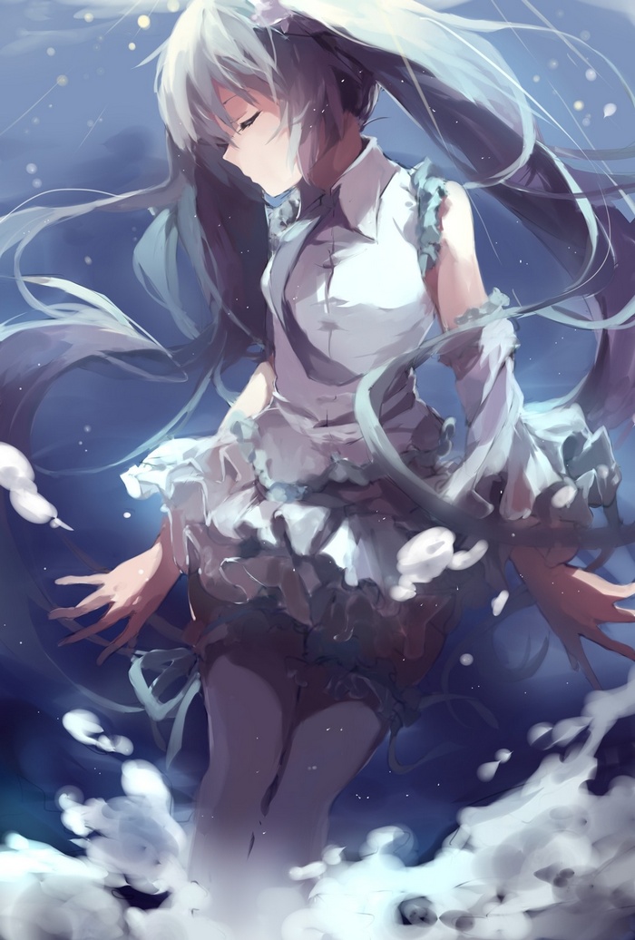 Hatsune Miku in a White Dress Underwater