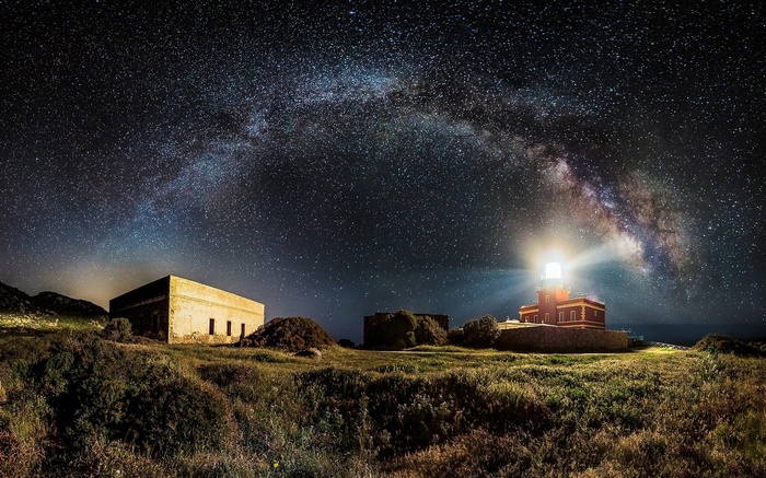 Lighthouse under the Milky Way galaxy