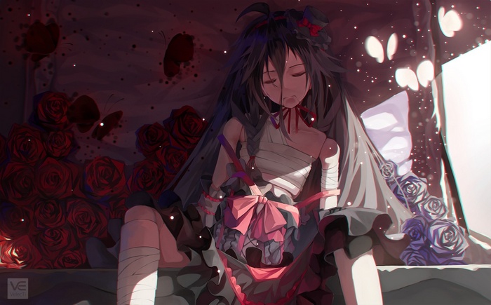 IA Vocaloid doll with roses and butterflies