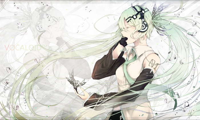 Hatsune Miku with green hair and headphones