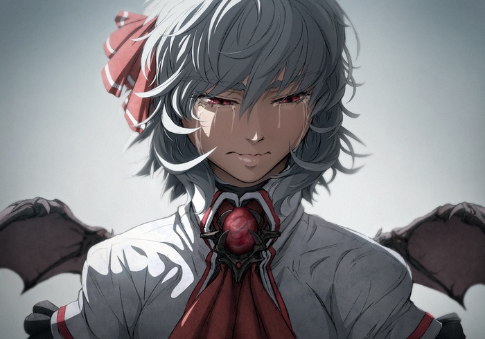 Remilia Scarlet crying with bat wings