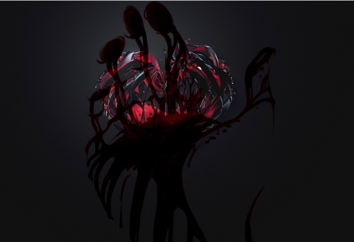 Bloody abstract heart in a hand