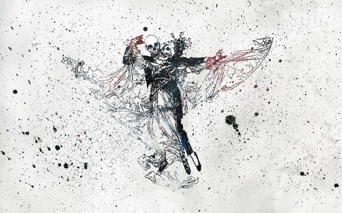 Artwork by Alex Cherry featuring two skeletons