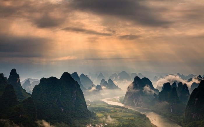 Karst mountains and river in Guilin, China