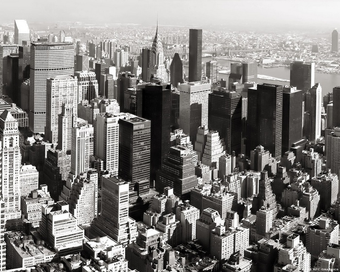 Aerial view of Manhattan skyscrapers in New York City