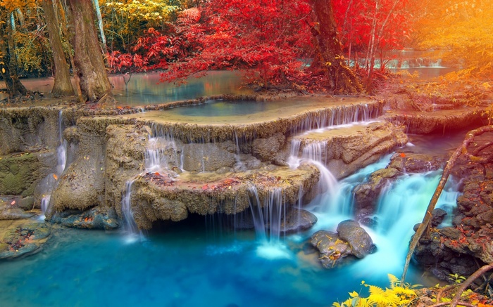Colorful waterfall in Thailand during fall