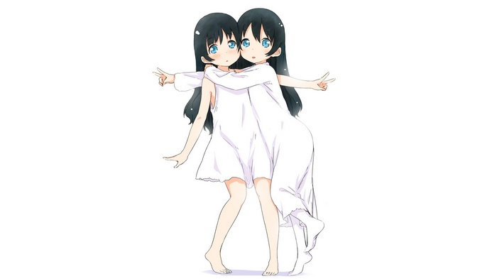 Anime twins with black hair and blue eyes
