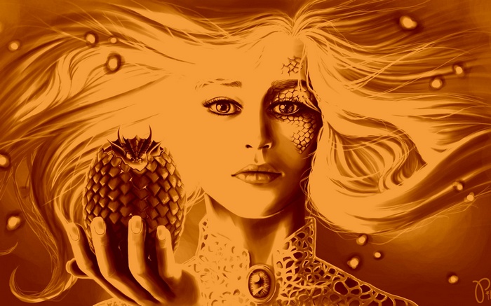 Daenerys Targaryen holding a dragon egg
