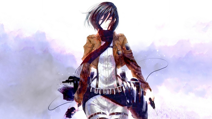 Mikasa Ackerman from Shingeki no Kyojin with blades