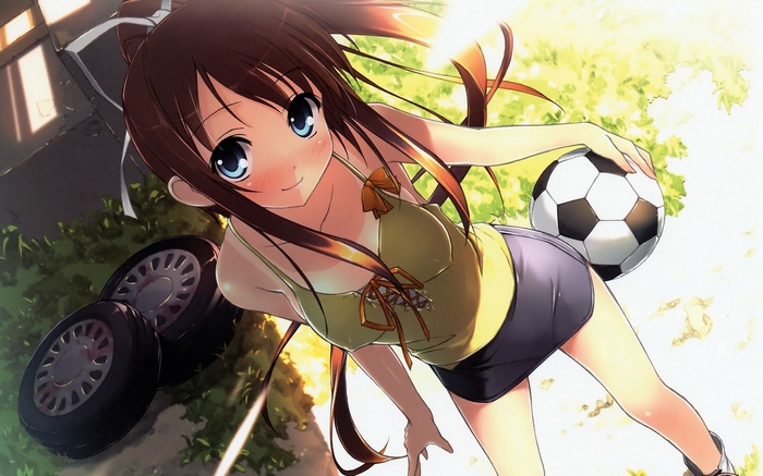 Anime girl holding a soccer ball