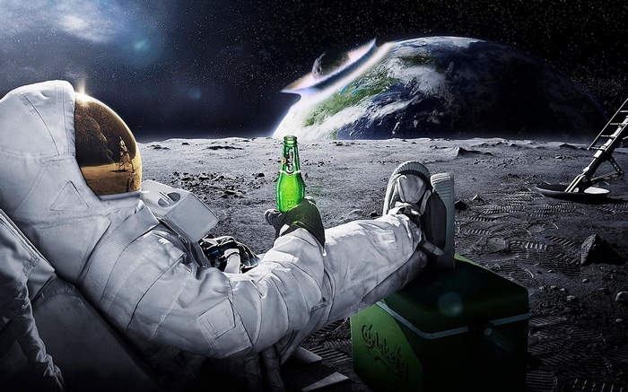 Astronaut drinking Carlsberg beer on the Moon