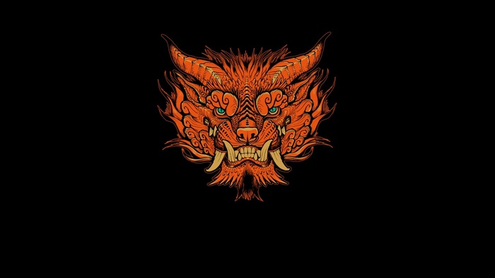 Tribal dragon artwork on black background