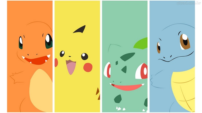 Pokémon Charmander, Pikachu, Bulbasaur, and Squirtle Collage
