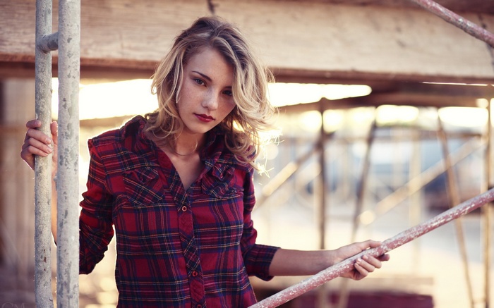 Woman in Plaid Shirt Posing Outdoors