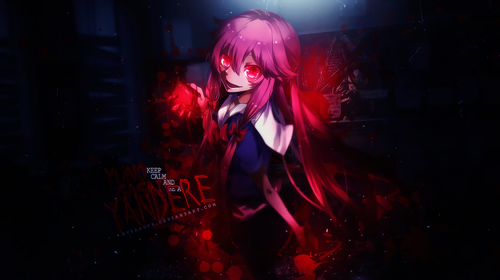 Gasai Yuno from Mirai Nikki with red eyes