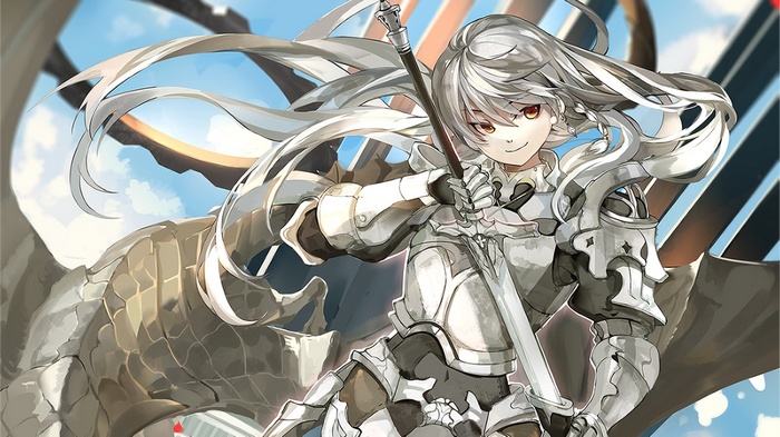Anime girl in armor holding a sword