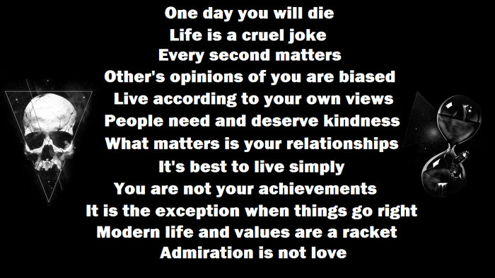Demotivational text with skull and hourglass