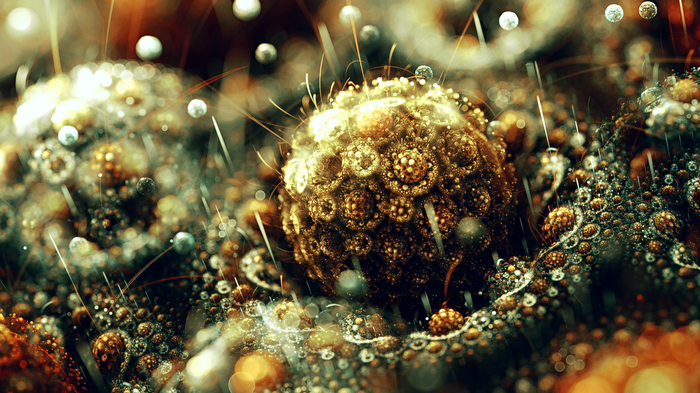Abstract fractal sphere with bubbles and light