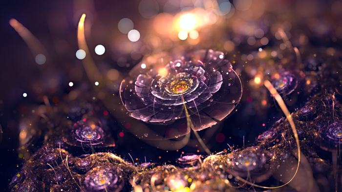 Abstract fractal flowers with bokeh and lights